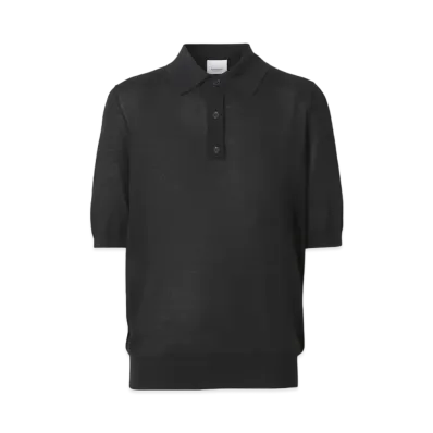 Burberry Monogram Wool Silk Cashmere Polo Shirt "Black"
