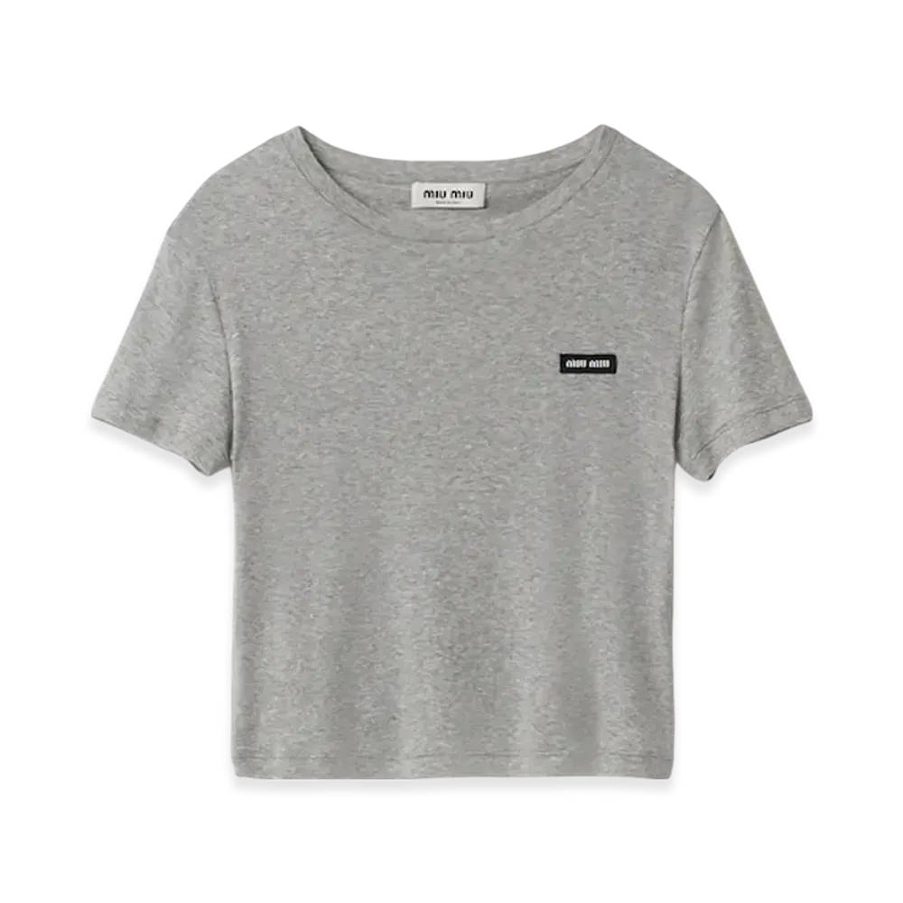 MIU MIU Women's Ribbed Jersey T-Shirt "Grey"