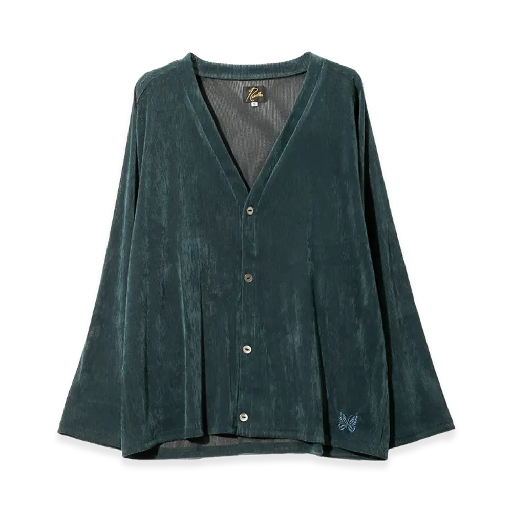 NEEDLES V-Neck Cardigan - Flocked Stripe Lace "Turquoise"