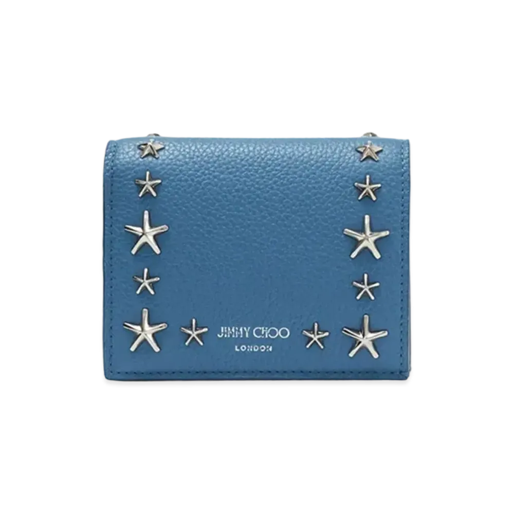 Jimmy Choo Hanne Soft Grainy Calf Leather Wallet With Star Studs "Silver/Butterfly Blue"