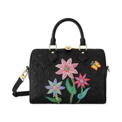 Louis Vuitton x Yayoi Kusama Speedy Bandouliere 25 Monogram Empreinte Leather Flowers "Noir"