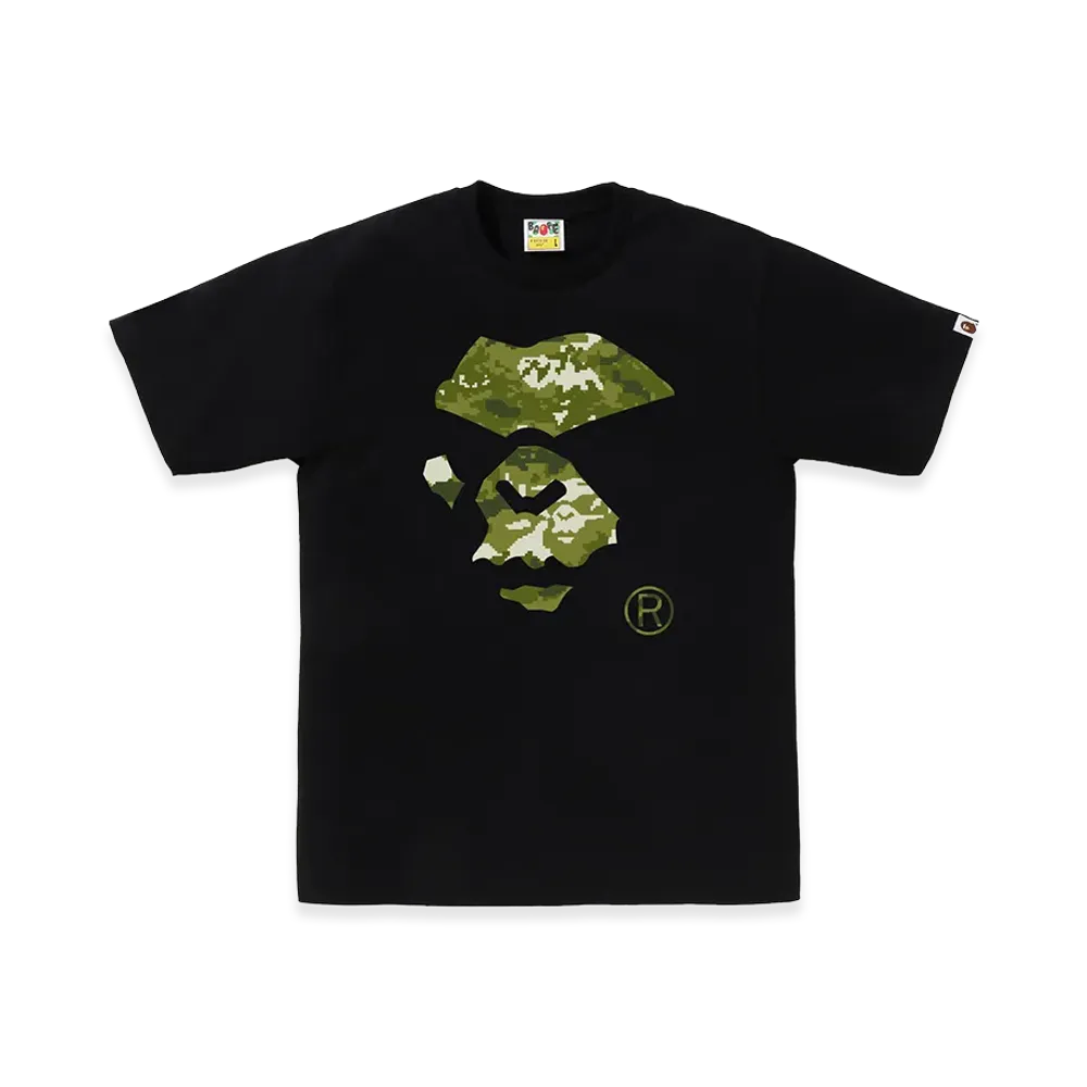 A BATHING APE Multi Pixel Camo Mad Ape Face Tee "Black/Green"