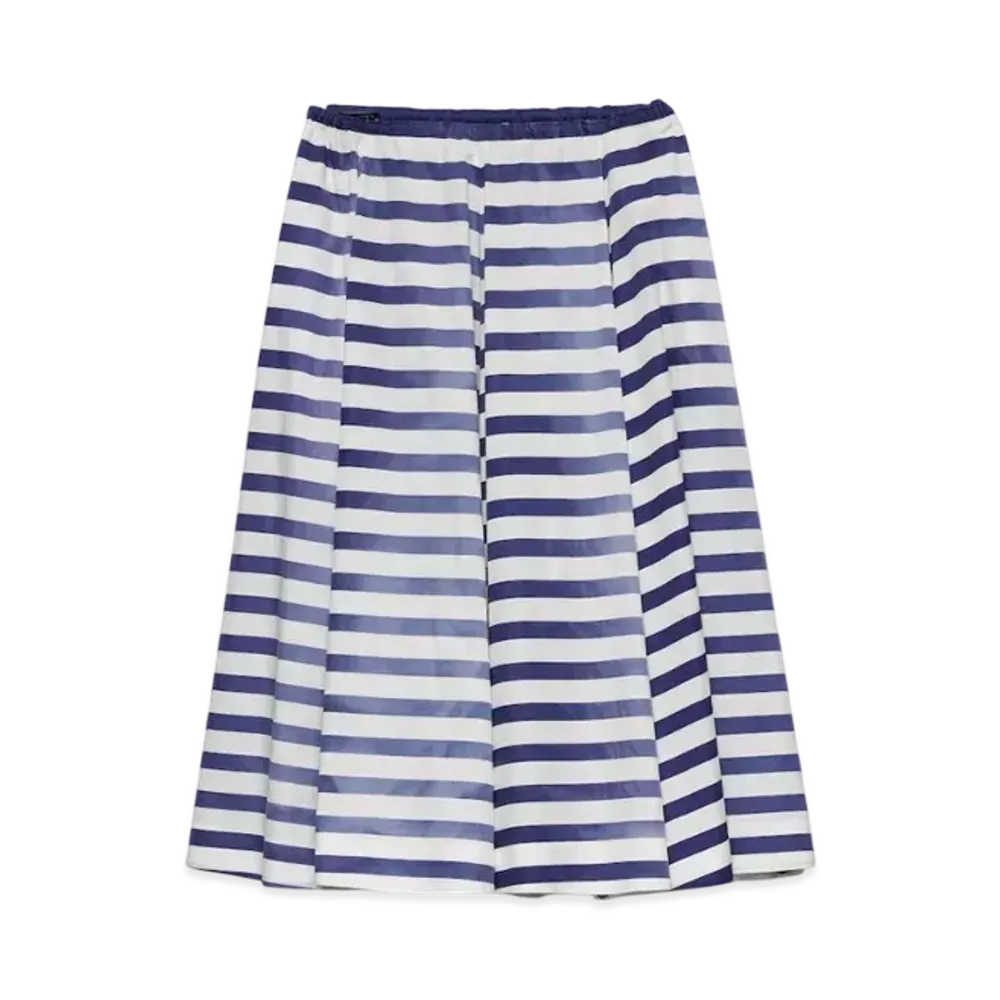 PRADA Women's Striped Old Poplin Full Skirt "Navy"