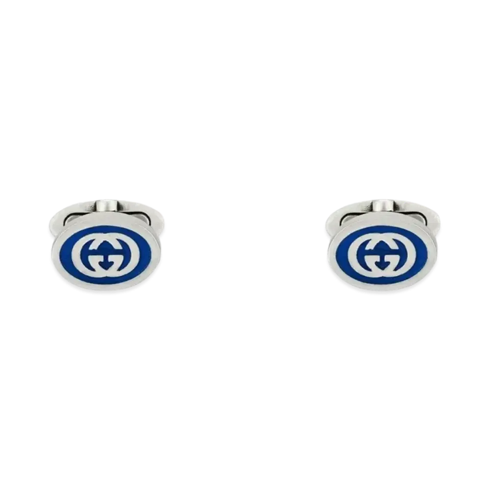 GUCCI Interlocking G Enamel Cufflinks Enamel "Blue/Silver"
