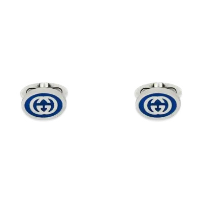 GUCCI Interlocking G Enamel Cufflinks Enamel "Blue/Silver"
