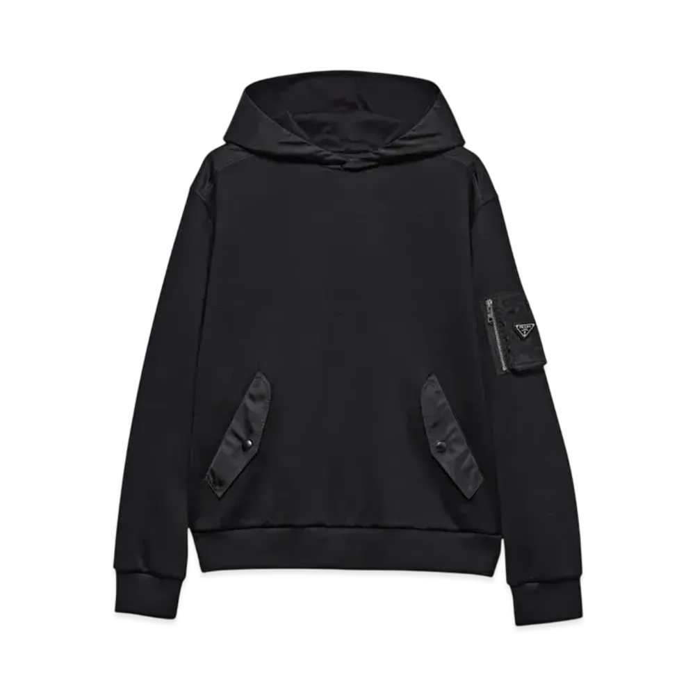 PRADA Men's Cotton Fleece and Re-Nylon Hoodie "Black/Black"