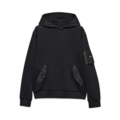 PRADA Men's Cotton Fleece and Re-Nylon Hoodie "Black/Black"