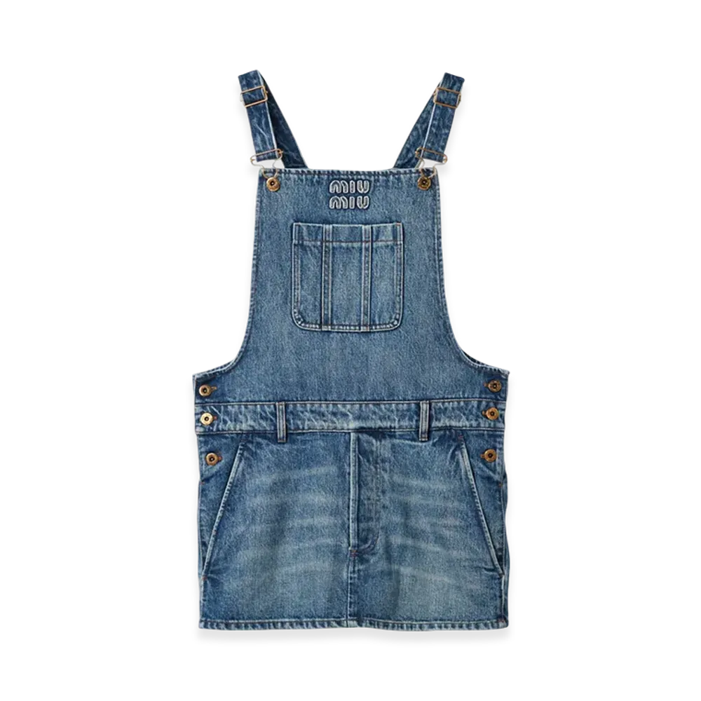 MIU MIU Denim Bib Mini Dress "Blue"