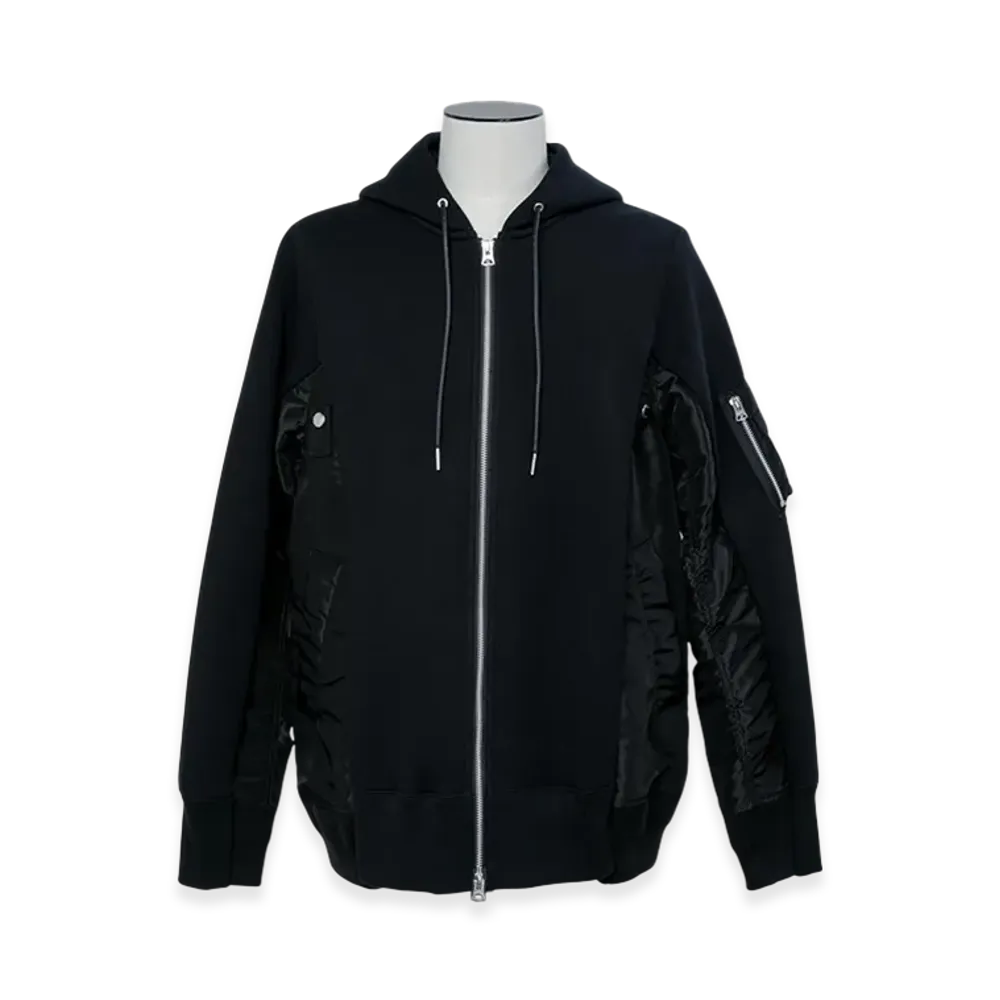 sacai Sponge Sweat x Nylon Twill Hoodie "Black/Black"