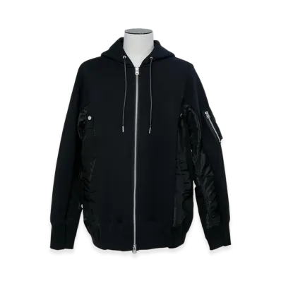 sacai Sponge Sweat x Nylon Twill Hoodie "Black/Black"