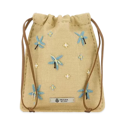 PRADA Wonen's Canvas Phone Holder "Beige/Tan"