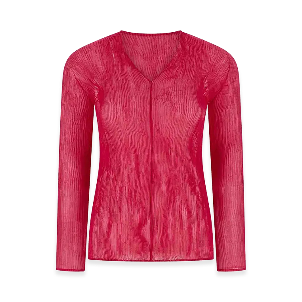 ISSEY MIYAKE Womens Chiffon Twist 1 Top "Fuchsia"