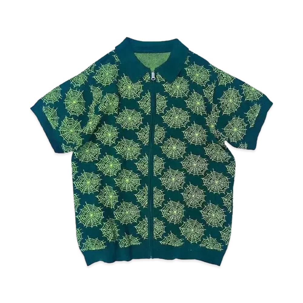 Student Apathy spider zip knit polo "Green"