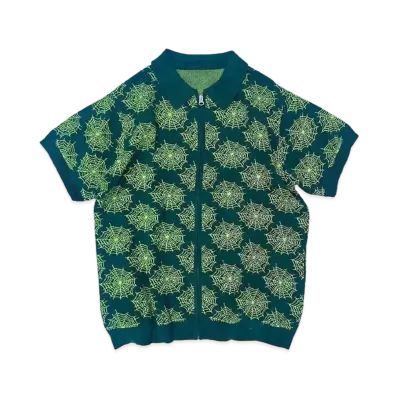 Student Apathy spider zip knit polo "Green"