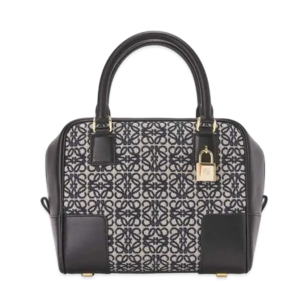 LOEWE Amazona 19 Square Bag In Jacquard And Calfskin "Navy/Black"