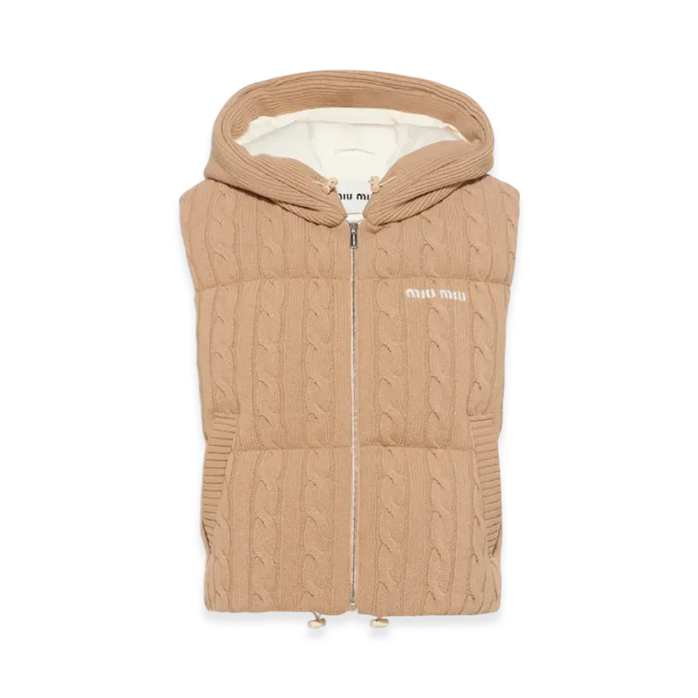 MIU MIU Women's Padded Cashmere Wool Down Vest "Albino White"