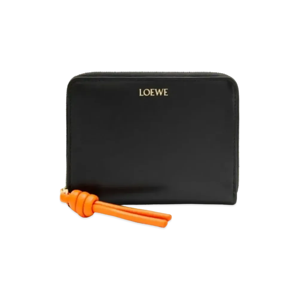 LOEWE Knot Compact Zip Wallet Shinina Pakaf "Black/Bright Orange"