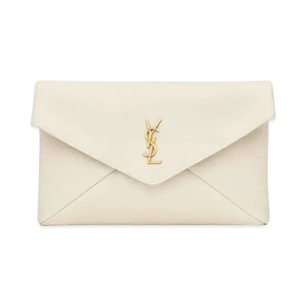 Saint Laurent Cassandre Large Envelope Pouch in Lambskin "Blanc Vintage"