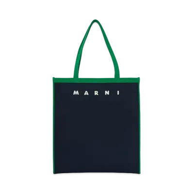 Marni Blue Black & Green Jacquard Bag "Black/Garden Green/Silk White"