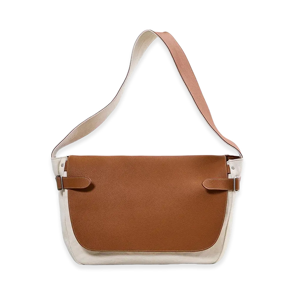 NICENESS Hefner Leather And Canvas Postman Bag "Cognac"
