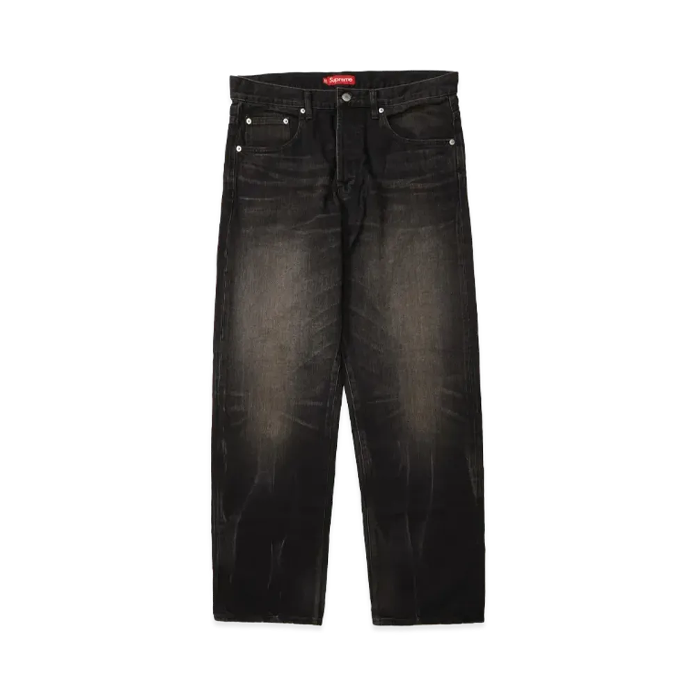 Supreme Distressed Loose Fit Selvedge Jean "Washed Black" (25SS)