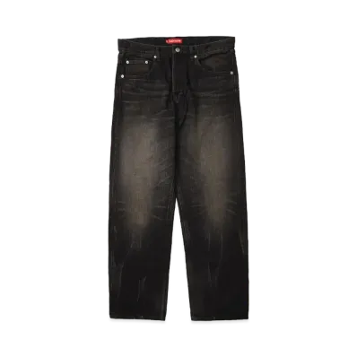 Supreme Distressed Loose Fit Selvedge Jean "Washed Black" (25SS)