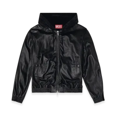 Diesel L-Ochs Hooded Jacket In Leather Cotton And Denim "Black"