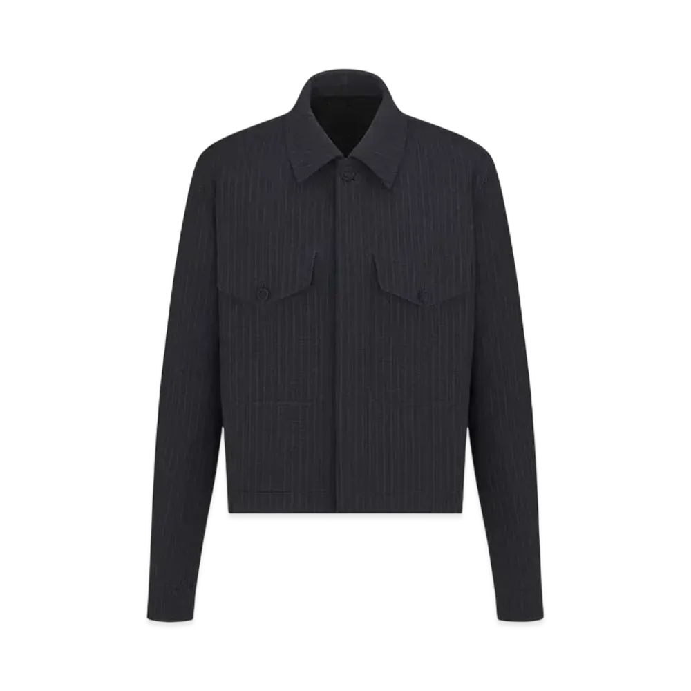 Dior Men's Jacket with Spread Collar Striped Wool "Black"