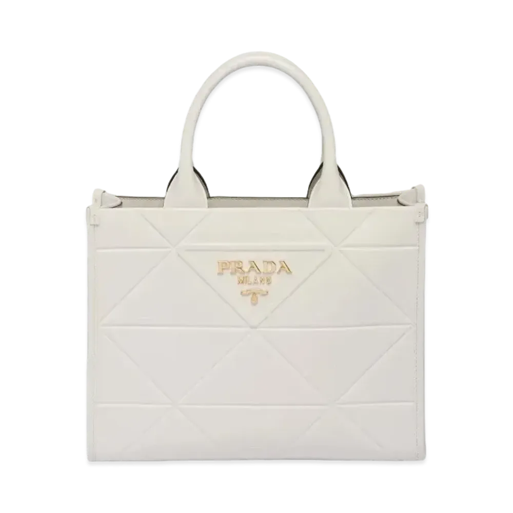 PRADA Symbol Topstitch Leather Medium Bag "White"