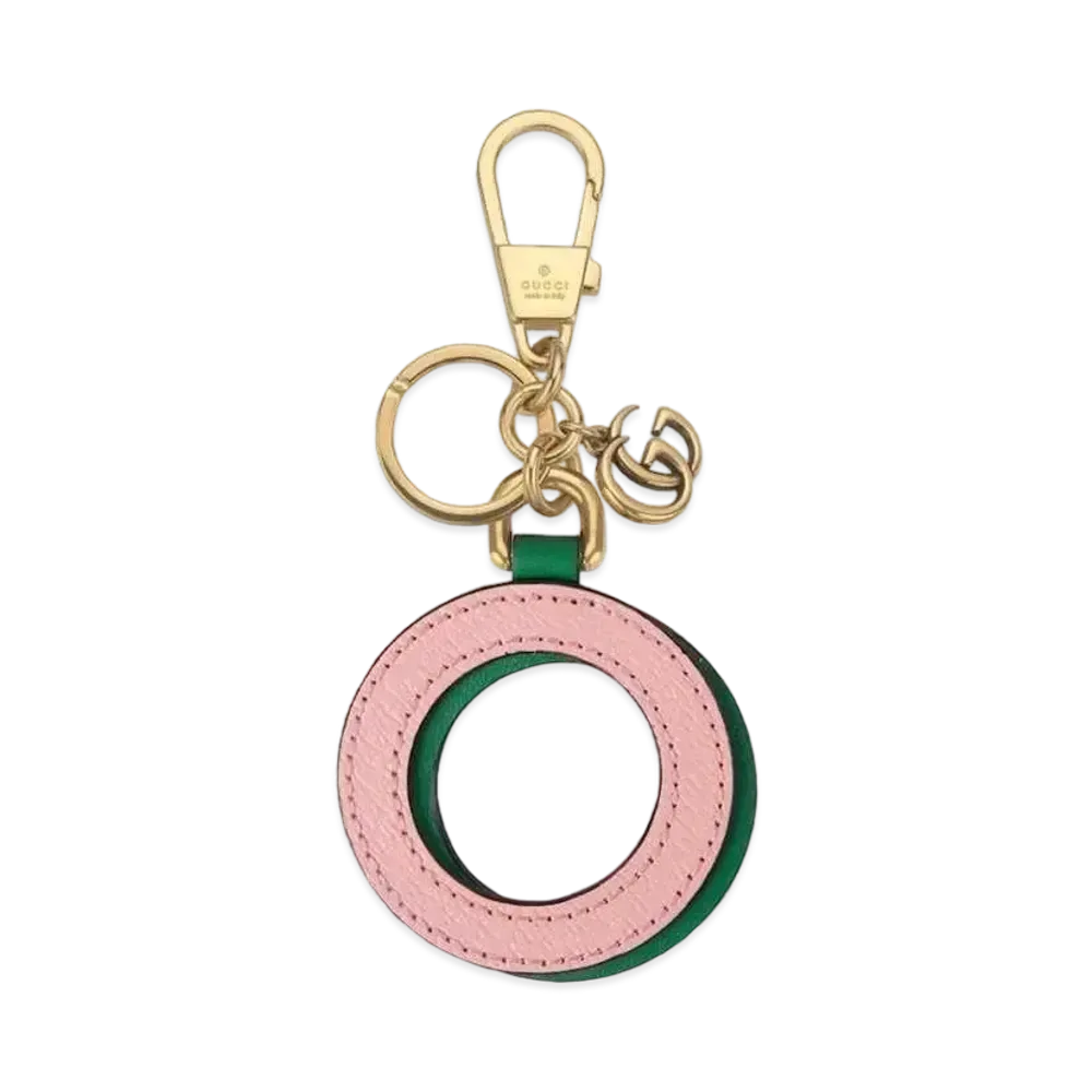GUCCI Letter O Keychain Leather "Pink/Green"