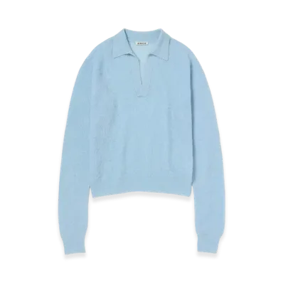 AURALEE Baby Suri Alpaca Sheer Knit Skipper Polo "Light Blue"