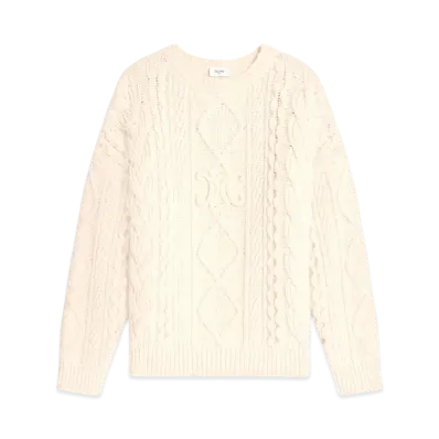 CELINE Crew Neck Sweater In Aran Cashmere and Wool "Off White"