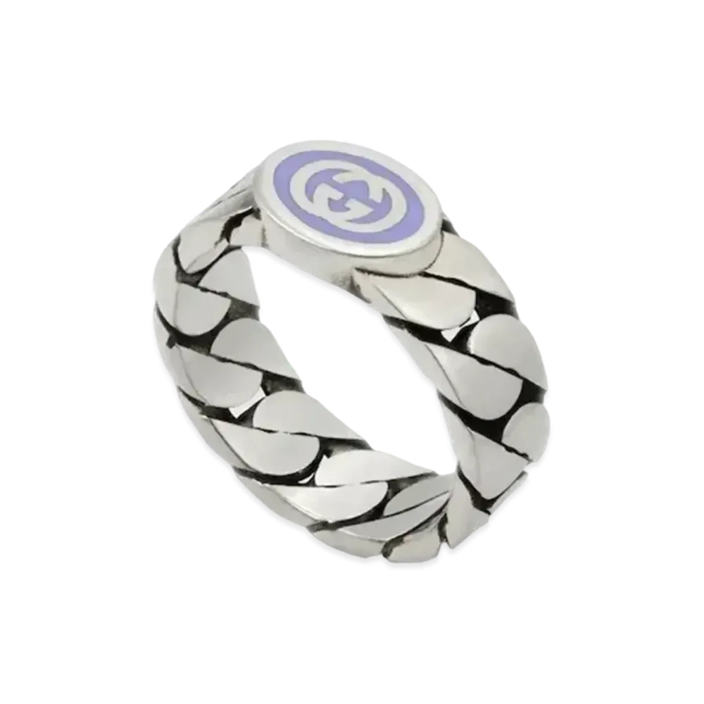 GUCCI Interlocking G Enamel Ring Lilac Enamel "Silver"