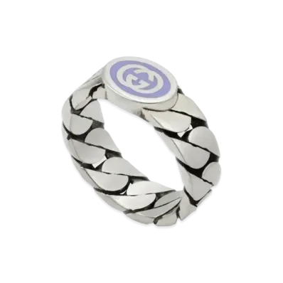 GUCCI Interlocking G Enamel Ring Lilac Enamel "Silver"