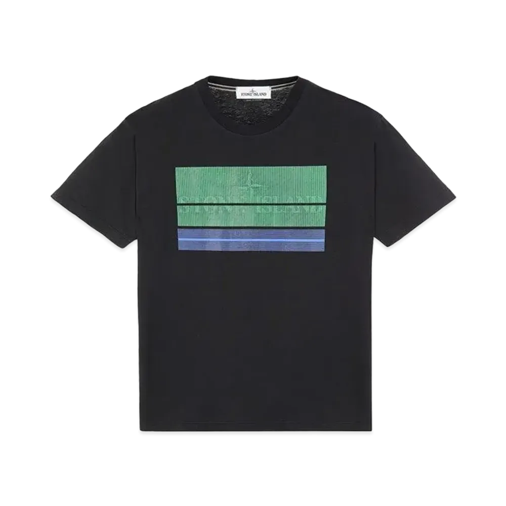 Stone Island 2NS90 COTTON JERSEY, 'LENTICULAR THREE' PRINT_SLIM FIT "Black"