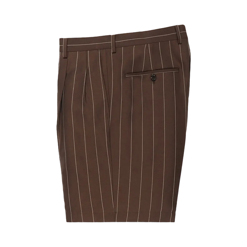 WACKO MARIA Dormeuil / Striped Double Pleated Short Trousers "Brown"