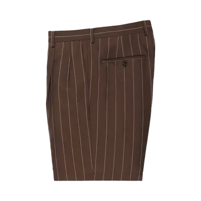 WACKO MARIA Dormeuil / Striped Double Pleated Short Trousers "Brown"