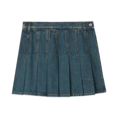 Burberry Women's Pleated Denim Mini Skirt "Mid Blue"