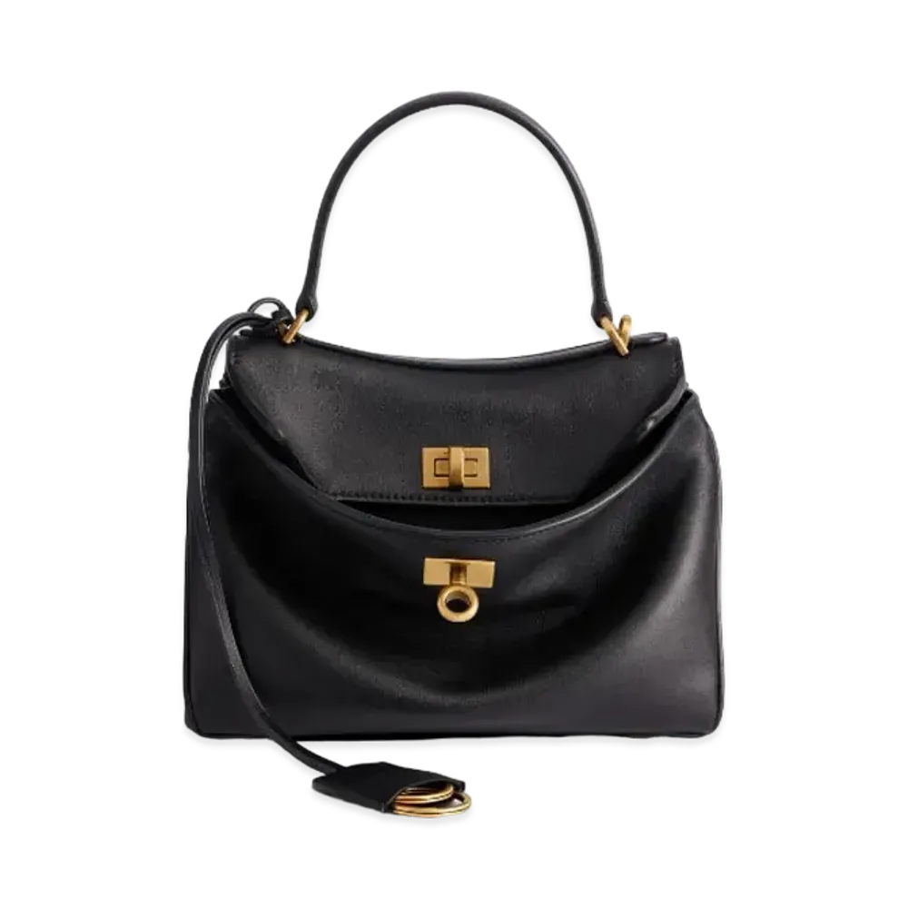 BALENCIAGA Rodeo Mini Handbag in Smooth Calfskin Aged-Gold Hardware "Black"