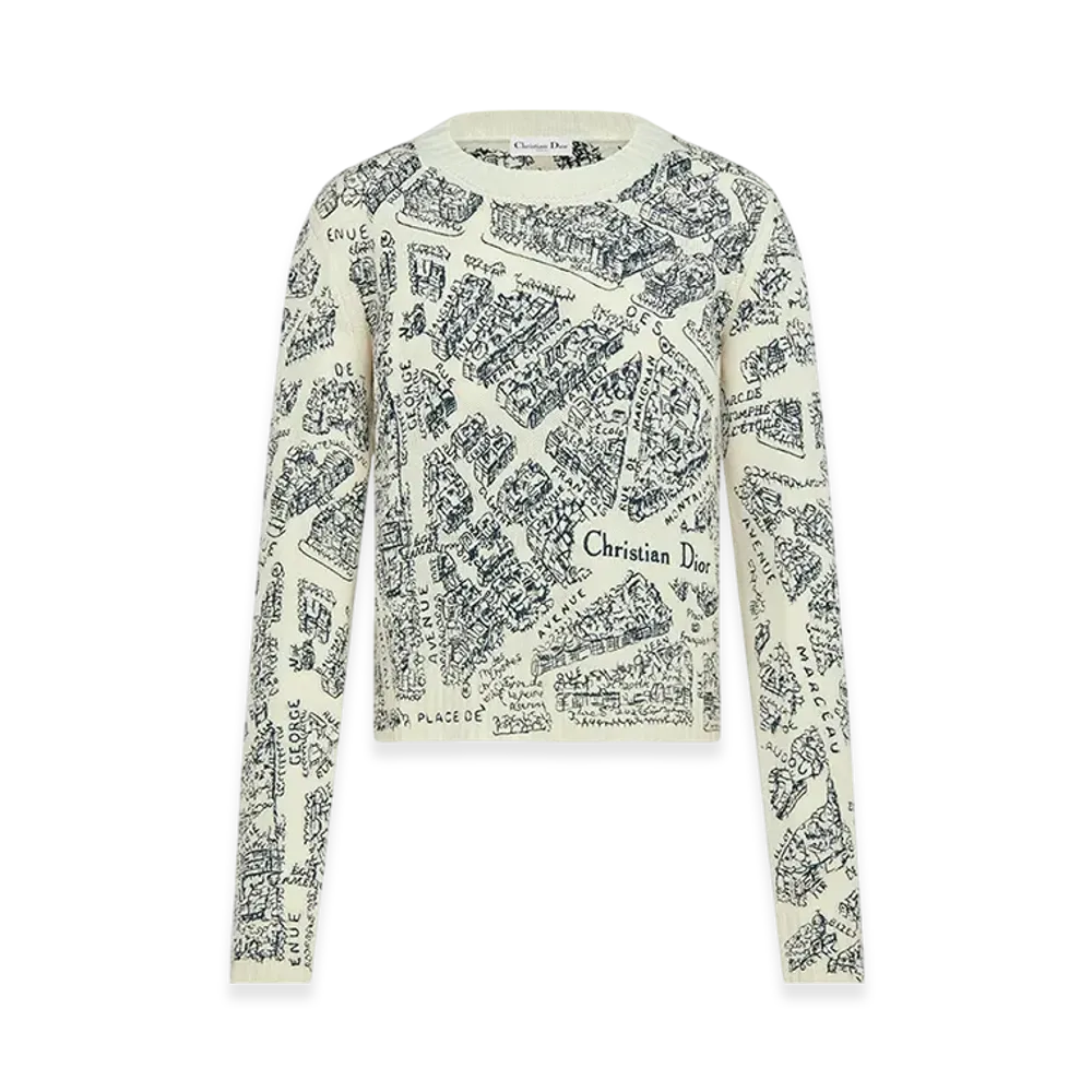 Dior Women's Sweater Cashmere Plan Paris Motif "White/Black"