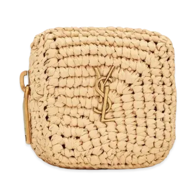 Saint Laurent Jamie Cube Charm In Raffia Crochet "Beige Naturel"