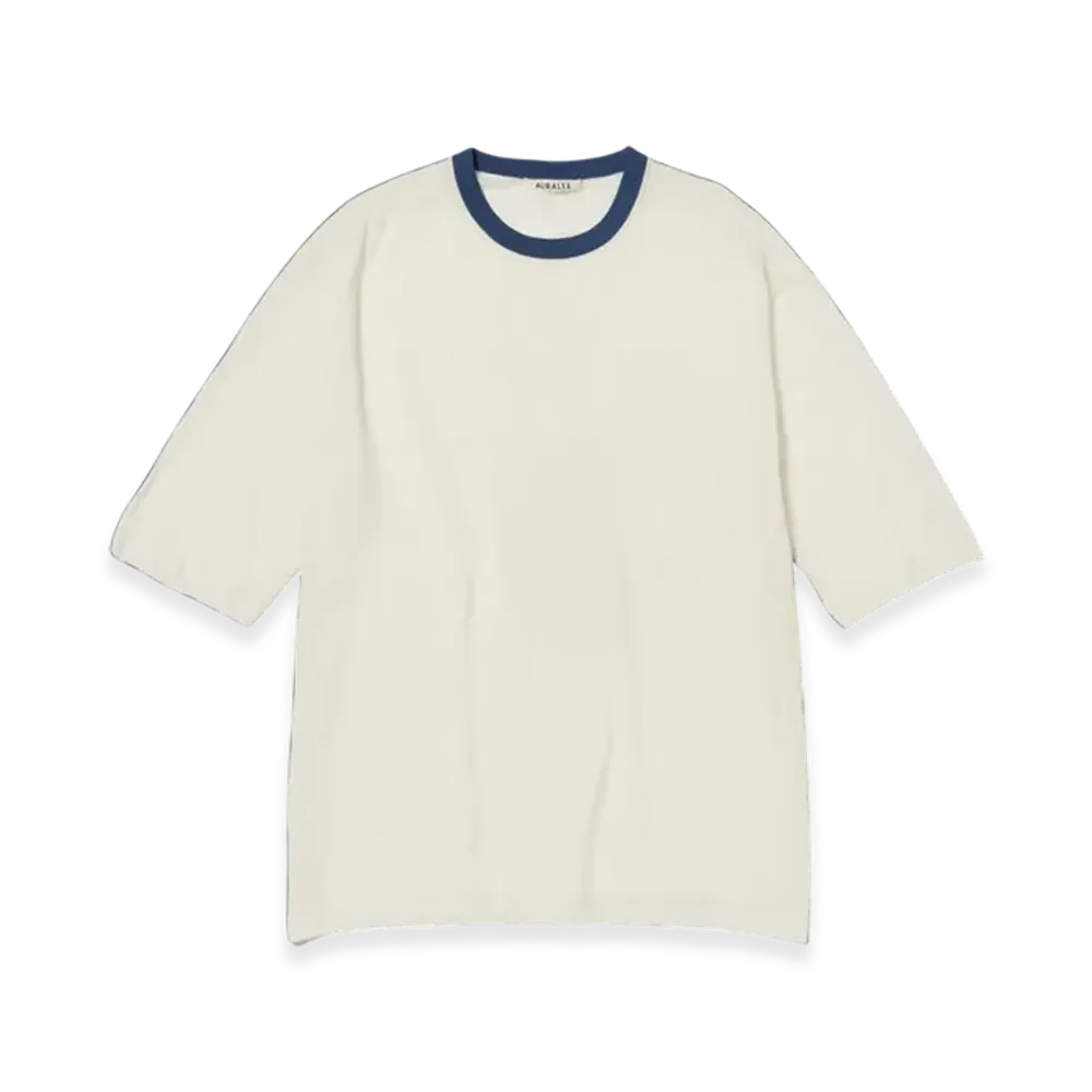 AURALEE Hard Twist High Gauge Wool Silk Knit T-Shirt "Ivory"