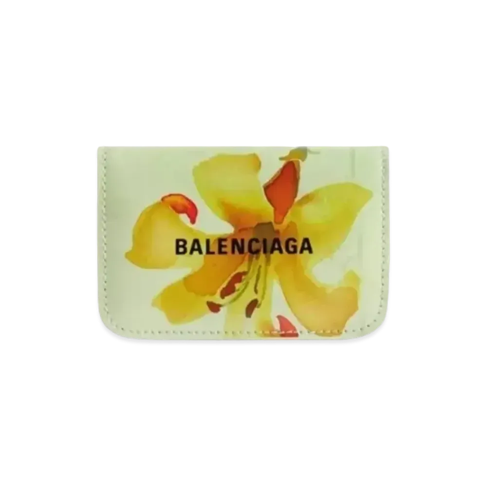 BALENCIAGA Cash Mini Wallet Lilies Print "Green"