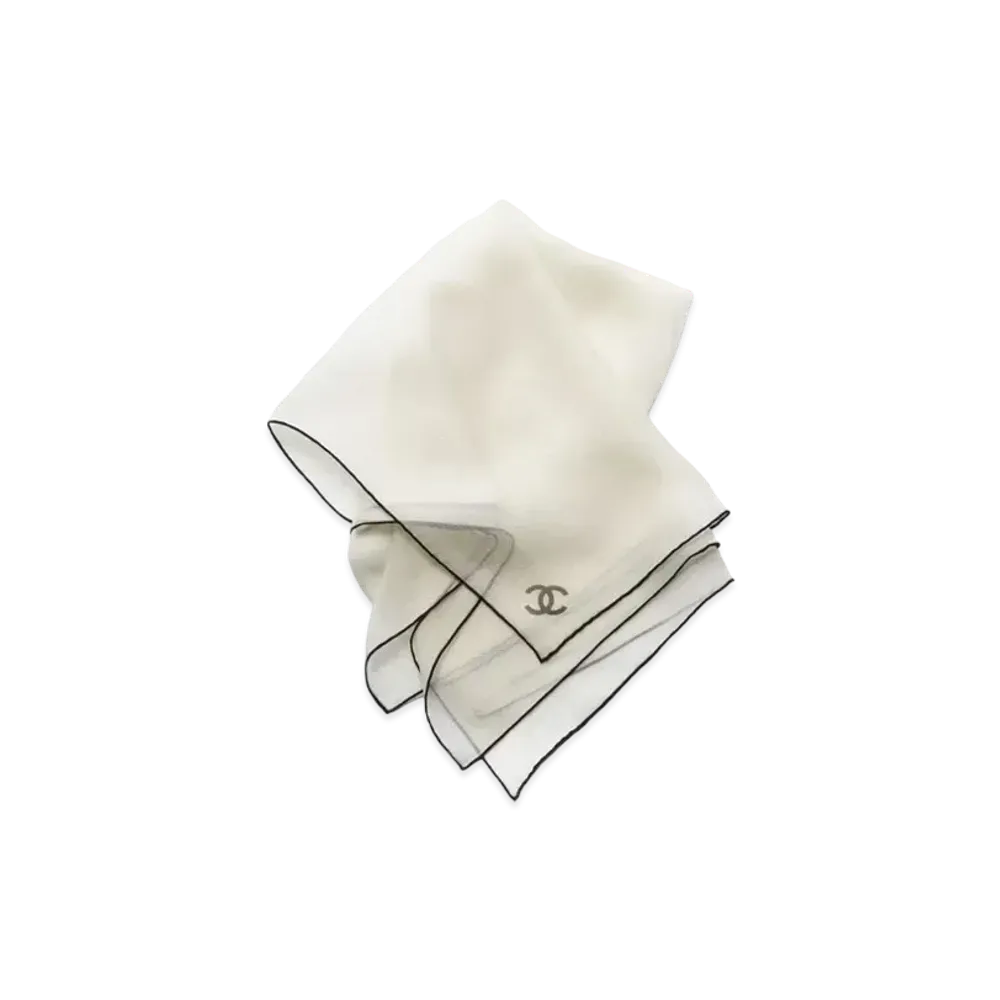 CHANEL Square Scarf Silk Muslin "Ecru/Black"