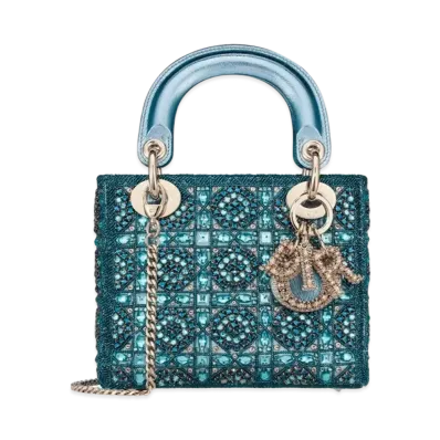 Dior Mini Lady Bag Metallic Calfskin Satin Bead Embroidery "Celestial Blue"