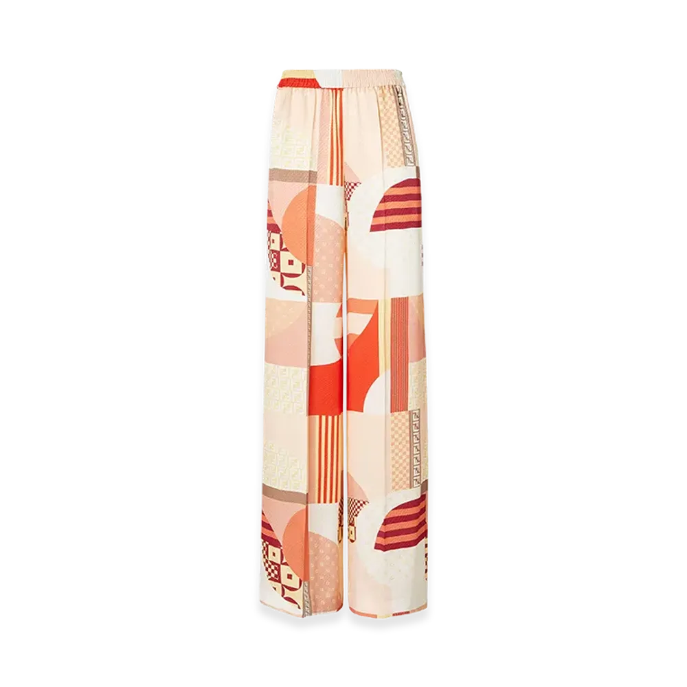 FENDI Women's Patchwork Print Silk Trousers "Multicolor"