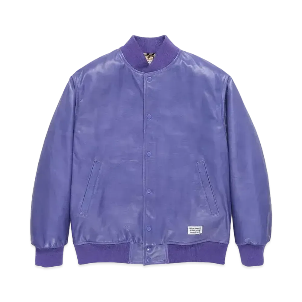 WACKO MARIA Leather Varsity Jacket "Purple"