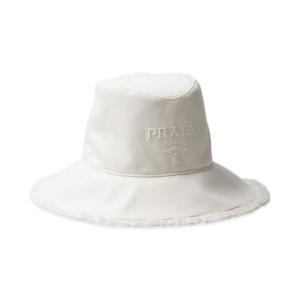 PRADA Wide-Brim Drill Bucket Hat "White"