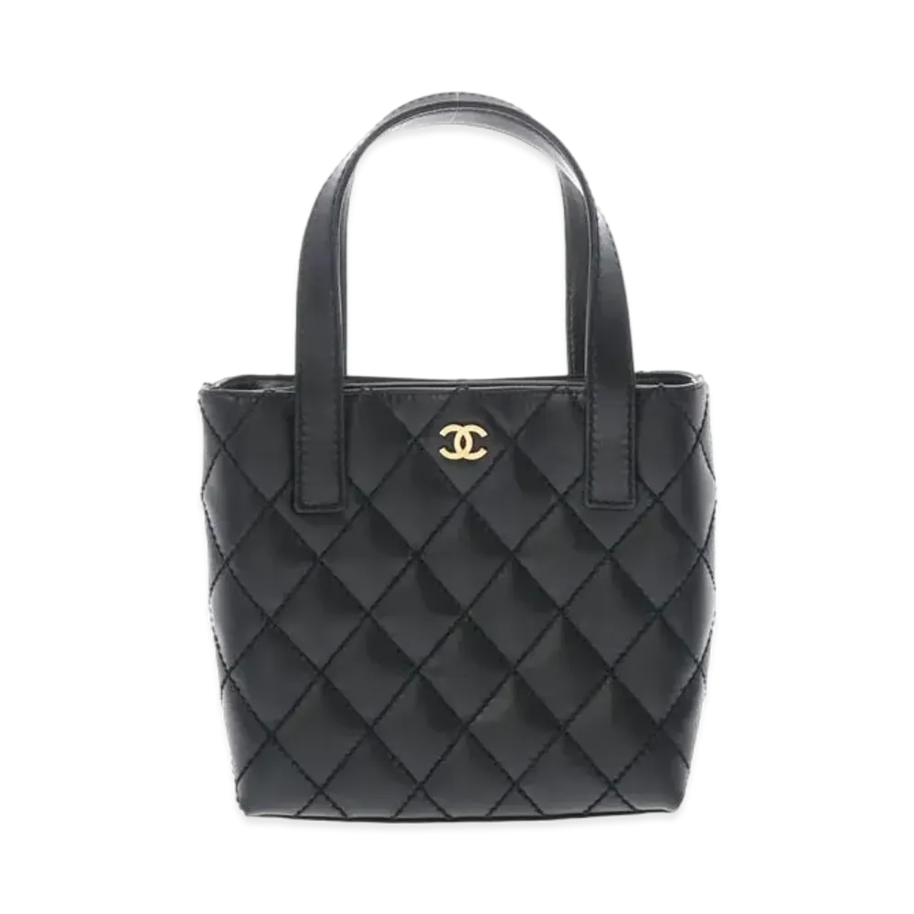 CHANEL Wild Stitch Coco Mark Hand Bag Calfskin "Black/Black/Gold"