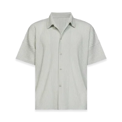 HOMME PLISSE ISSEY MIYAKE Pleated Short Sleeve Shirt "Light Gray"